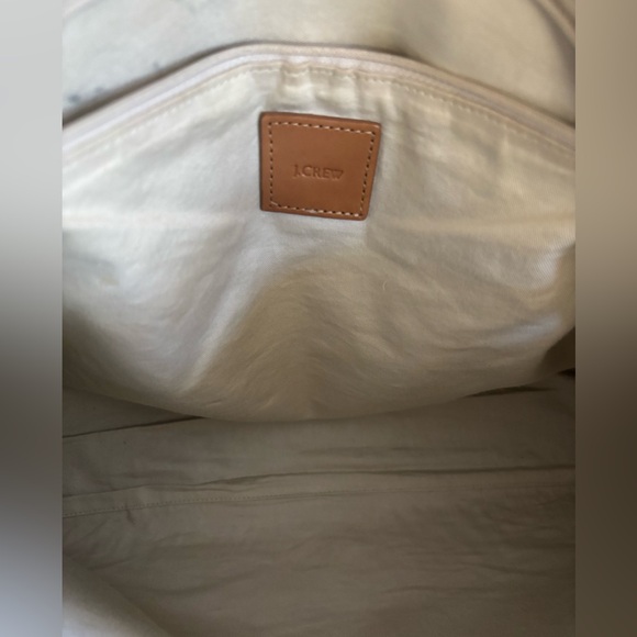 J. Crew Large Brown Leather Tote Bag Exterior Pockets Tan - Picture 10 of 14